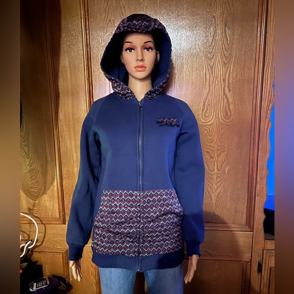 Grassroots California navy long hoodie jacket with hidden pocket - Picture 4 of 16